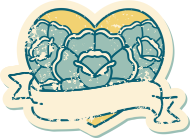 Bir insanın çizdiği çiçekli kalp ve pankartın sembolik dövmeli resmi.