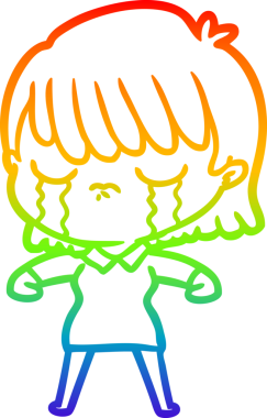 Gökkuşağı gradyan çizimi bir insan tarafından çizilmiş ağlayan bir çizgi kadın çizimi