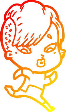 Bir çizgi film çizimi, bilim kurgu giysileri içindeki bir kızın bir insan tarafından çizilmesine şaşırdı.