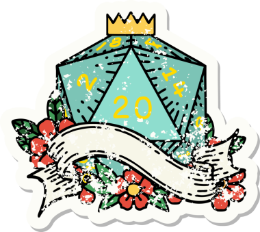 Bir insan tarafından çizilmiş 20 D20 zarının grunge çıkartması.