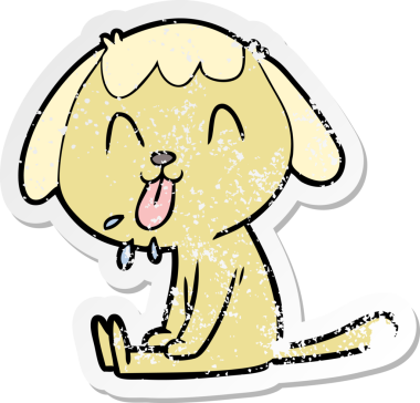 Bir insan tarafından çizilmiş şirin bir köpeğin sıkıntılı çıkartması.