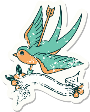 Bir insan tarafından çizilmiş bir kırlangıç sancağına sahip eski bir etiket.