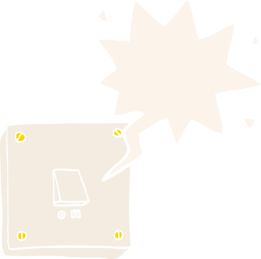 bir insan tarafından çizilmiş eski usul konuşma baloncuklu çizgi film ışığı anahtarı