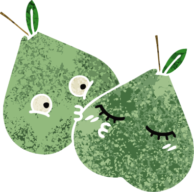 Bir insan tarafından çizilmiş yeşil bir armutun retro çizim tarzı karikatürü