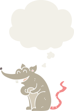 Düşünce baloncuğu olan bir insan tarafından çizilmiş çizgi film faresi.