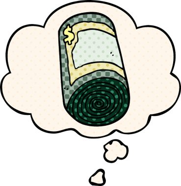 Bir insan tarafından çizilmiş, düşünce baloncuklu çizgi film rulosu.