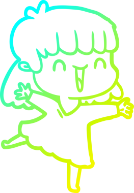 Bir insan tarafından çizilmiş mutlu bir kızın soğuk çizgi çizimi.