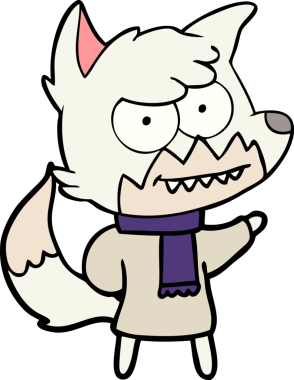 Bir insan tarafından çizilmiş kışın sırıtan tilki çizgi filmi.