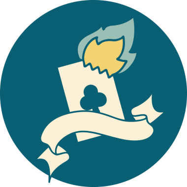 bir insan tarafından çizilmiş yanan bir kartın pankartı ile dövme tarzı simgesi