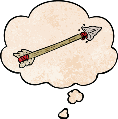 bir insan tarafından çizilmiş grunge doku biçiminde düşünce baloncuğu olan çizgi film oku