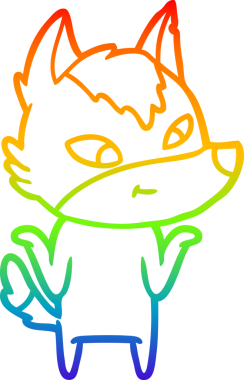 Gökkuşağı gradyan çizgisi. Bir insan tarafından çizilmiş dost bir kurt çizgi filmi.