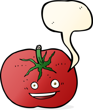 Bir insan tarafından çizilmiş konuşma baloncuklu domates.