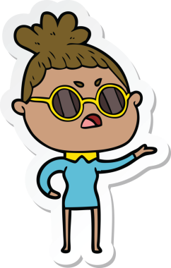 Çizgi film çıkartması. Bir insan tarafından çizilmiş rahatsız bir kadın.