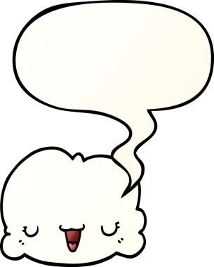 Tatlı çizgi film bulutu, konuşma baloncuğu, bir insan tarafından çizilmiş düzgün bir gradyan stil.