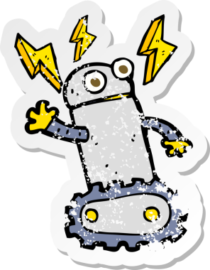 Bir insan tarafından çizilmiş karikatür robotunun gerilmiş yapıştırması.