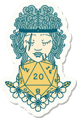 Bir insan tarafından çizilmiş 20 zarlı bir insan barbarının çıkartması.