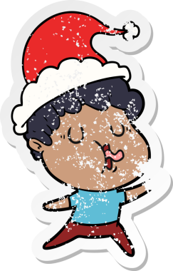 Bir insanın çizdiği Noel Baba şapkasıyla şarkı söyleyen bir adamın el yazısı.