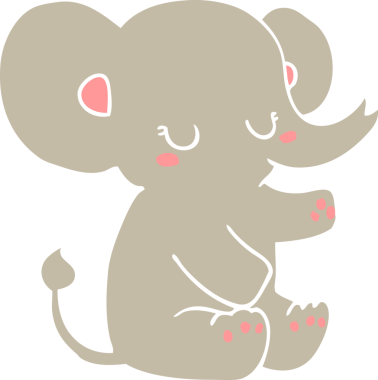 Bir insan tarafından çizilmiş düz renkli çizgi film fili.