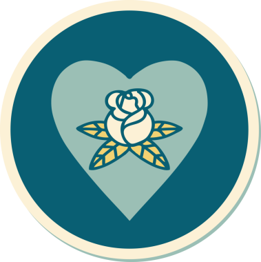 Geleneksel kalp stili dövme çıkartması ve bir insan tarafından çizilmiş çiçekler.