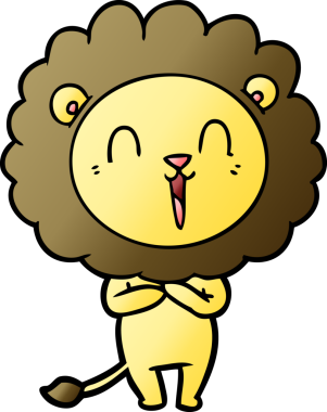 Bir insan tarafından çizilmiş gülen aslan çizgi filmi.