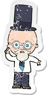 Bir insan tarafından çizilmiş silindir şapkalı bir çizgi film karakterinin gerilimli çıkartması.