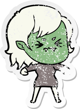 Bir insan tarafından çizilmiş rahatsız bir vampir kızın sıkıntılı çıkartması.