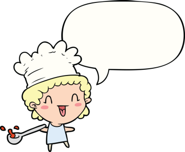 Bir insan tarafından çizilmiş tatlı, mutlu bir çizgi film şefi.