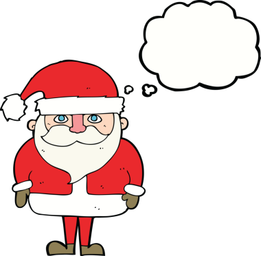 Bir insan tarafından çizilmiş düşünce baloncuklu Noel Baba çizgi filmi.