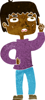 Bir insan tarafından çizilmiş soru işaretli çizgi film çocuğu.