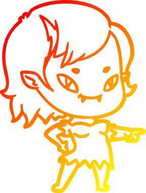 Bir insan tarafından çizilmiş, çizgi film dostu vampir kızın sıcak çizgi çizimi.