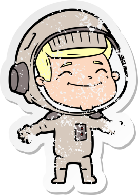 Bir insan tarafından çizilmiş mutlu bir astronotun sıkıntılı çıkartması.