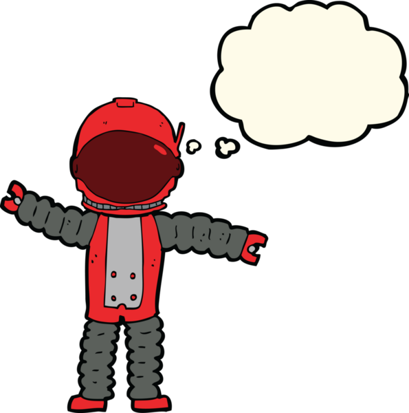 Bir insan tarafından çizilmiş düşünce baloncuklu astronot.