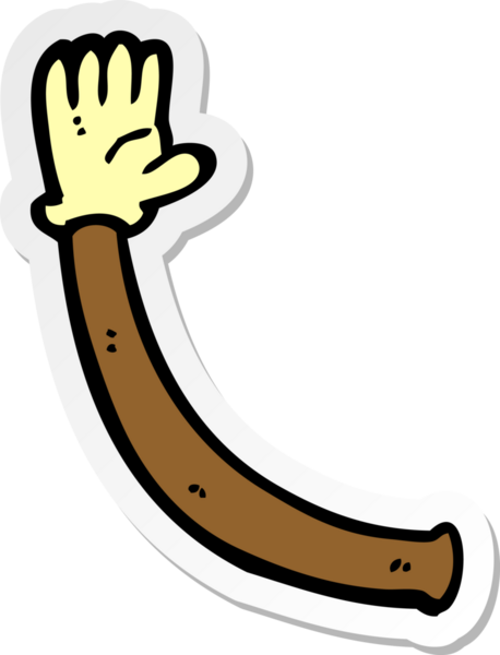 Bir insan tarafından çizilmiş lastik eldivenli bir karikatür kolunun çıkartması.