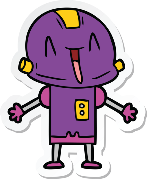 Bir insan tarafından çizilmiş robot karikatür çıkartması.