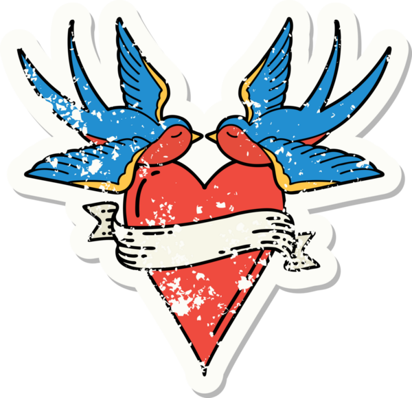 Geleneksel kırlangıç stili bir dövme ve bir insan tarafından çizilmiş bayrağı olan bir kalp.