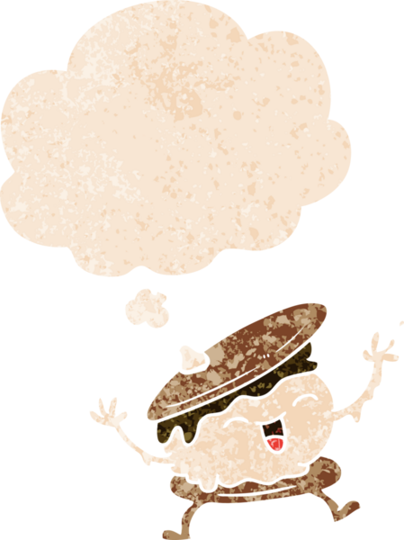 Düşünce baloncuklu smore çizgi film grunge sıkıntılı retro desen bir insan tarafından çizilmiş