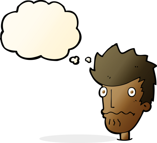 Bir insan tarafından çizilmiş düşünce baloncuğu olan sinirli bir adam.