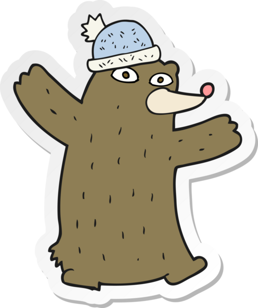 Bir insan tarafından çizilmiş şapka takan bir ayının çıkartması.