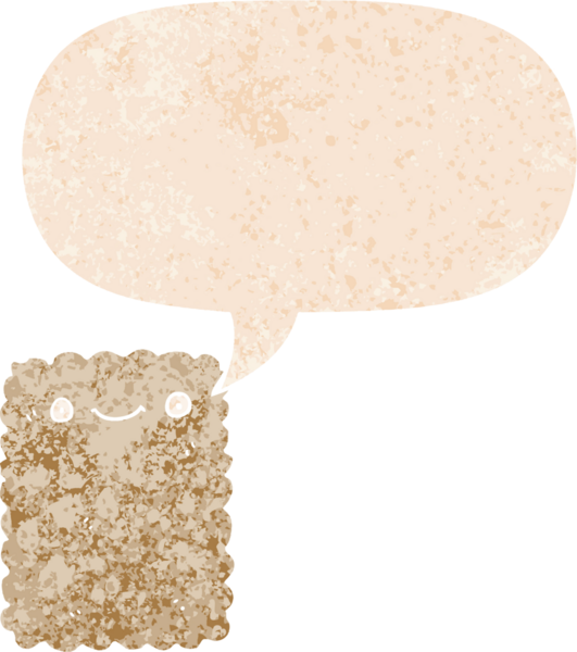 grunge içinde konuşma balonu olan karikatür bisküvisi bir insan tarafından çizilmiş sıkıntılı retro desen tarzı