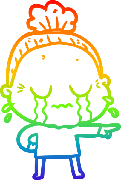 Gökkuşağı gradyan çizgi çizimi bir insan tarafından çizilmiş ağlayan yaşlı bir kadın