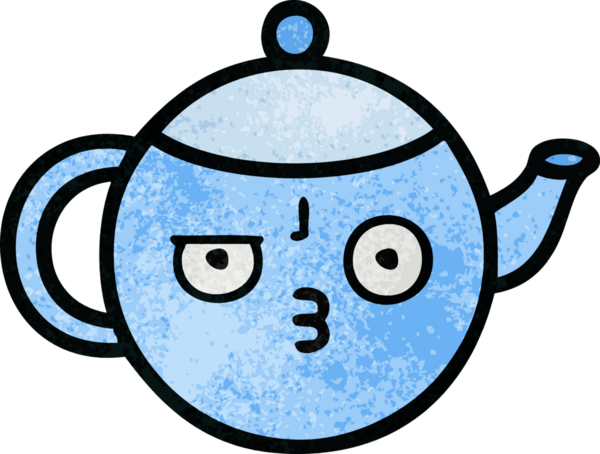 Bir insanın çizdiği çay demliğinin retro grunge desenli karikatürü.