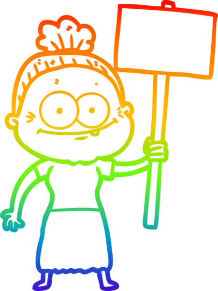 Gökkuşağı gradyan çizgi çizimi Bir insan tarafından çizilmiş mutlu yaşlı kadın