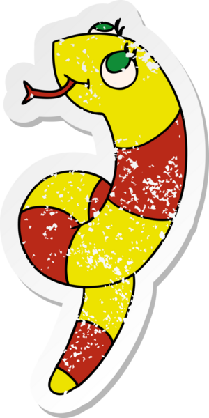 Bir insan tarafından çizilmiş şirin bir yılanın depresif bir karikatür çizimi.