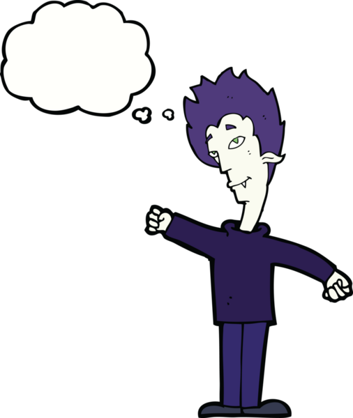 Bir insan tarafından çizilmiş düşünce balonlu vampir adam.