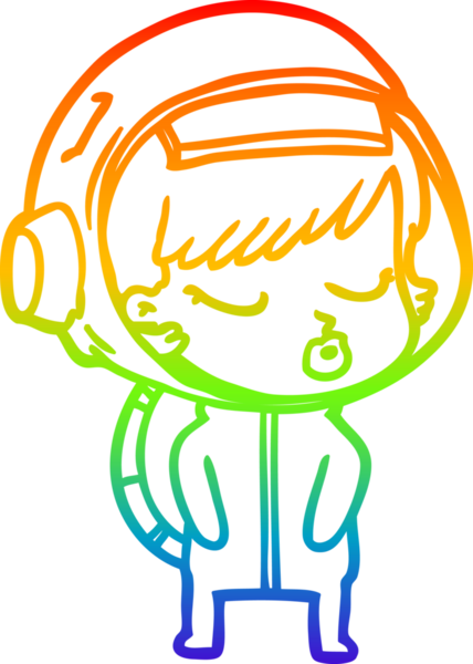 Gökkuşağı gradyan çizgi çizimi Bir insan tarafından çizilmiş güzel astronot kız