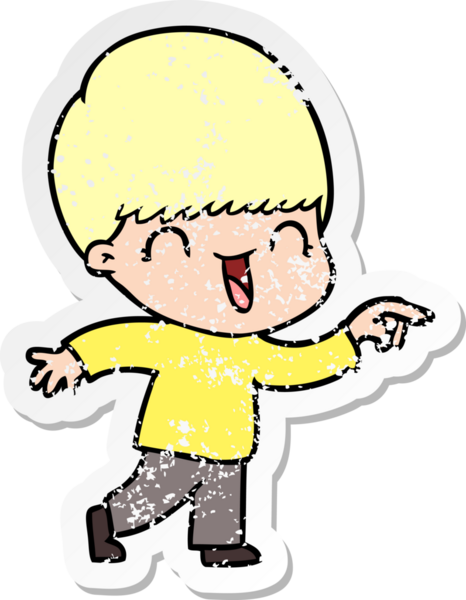 Bir insan tarafından çizilmiş mutlu çizgi film çocuğunun sıkıntılı çıkartması.