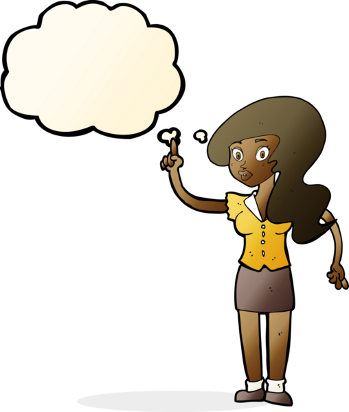 Bir insan tarafından çizilmiş düşünce baloncuğu olan güzel bir kadın.