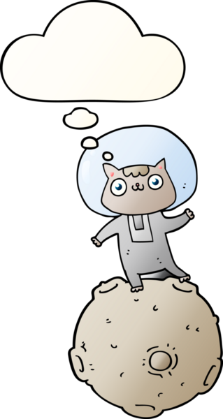 Bir insan tarafından çizilmiş düşünce baloncuğu olan sevimli astronot kedisi.