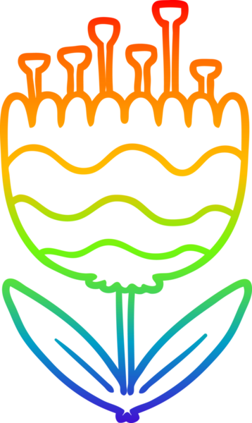 Bir insan tarafından çizilmiş gökkuşağı desenli bir çiçeğin çizgi çizimi