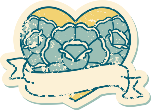 Bir insanın çizdiği çiçekli kalp ve pankartın sembolik dövmeli resmi.